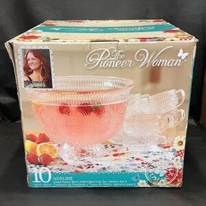 The Pioneer Woman Adeline Glass Punch Bowl and Cup Set